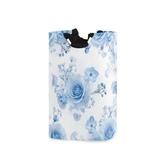 Babysbreath and Blue Roses Laundry Basket with Handles Foldable Laundry Hamper Freestanding Washing Bin 50L