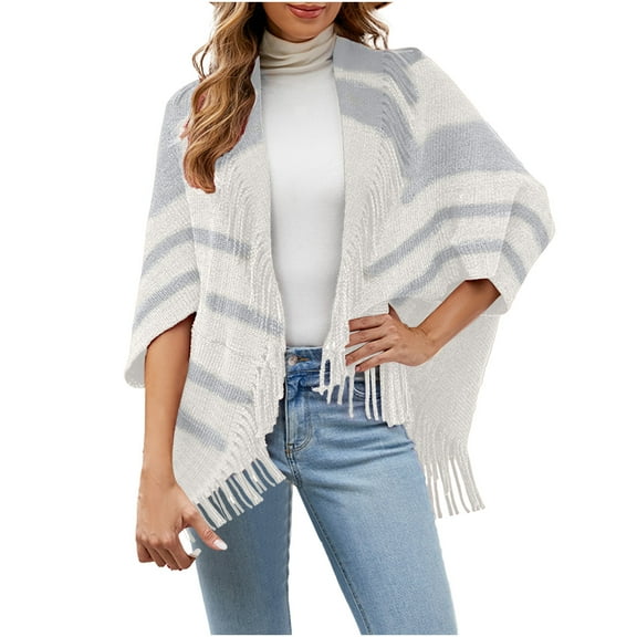 Babysbule Winter Coats for Women Fashion Womens Casual Stripe Knit Long Sleeves Cardigan Keep Warm Fringe Coat