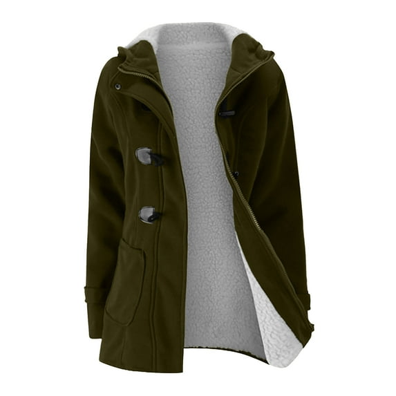 Babysbule 2023 Winter Coats for Women Women Color Horn Buttons Cardigan Padded Hooded Coat Jacket Overcoat