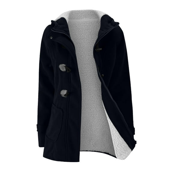 Babysbule New Winter Coats for Women Women Color Horn Buttons Cardigan Padded Hooded Coat Jacket Overcoat