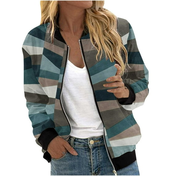 Babysbule 2023 Winter Coats for Women Women's Casual Fashion Printed Pocket Zippered Coat