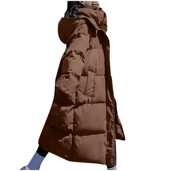 Babysbule 2023 Winter Coats for Women Women's Long Sleeved Woolen Cotton Jacket Pocket Zipper Medium Length Hooded Jacket