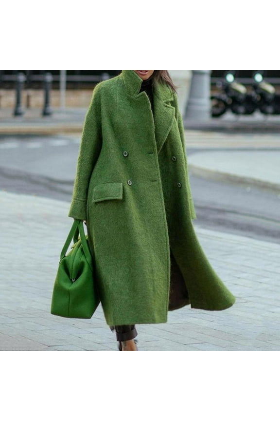 Womens Winter Coats Women's Fall And Winter Straight Cardigan Button Pocket Coat