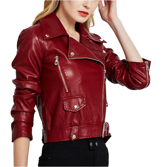 Babysbule Womens Winter Coats Women's Leather Long Sleeved Short Lapel Jacket Jacket Jacket
