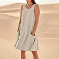 thumbnail image 1 of Babysbule Womens Summer Dresses, Women's Summer Fashion Casual Solid Color Sleeveless Cotton Linen Short Dress, 1 of 6