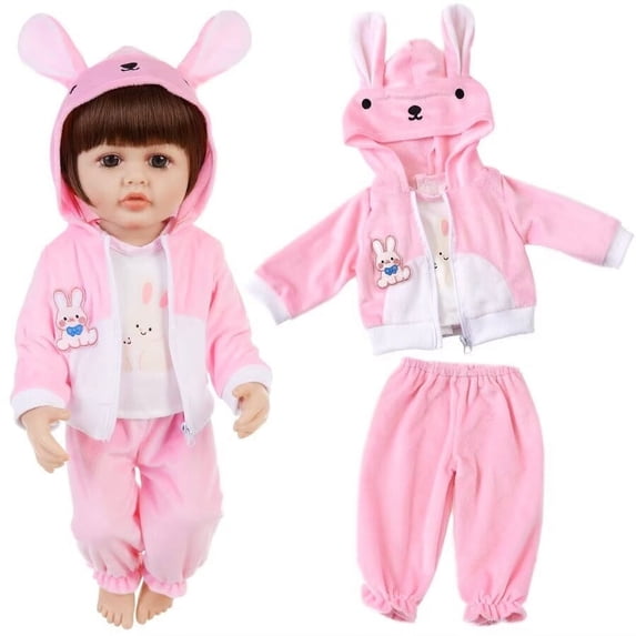 AmaMary 22-23 inch Pink Bunny 3-Piece Cotton Doll Outfit Set with Pants, Top & Jacket, Dress-Up Party, Birthday Celebration, Christmas Present, Fun for Kids