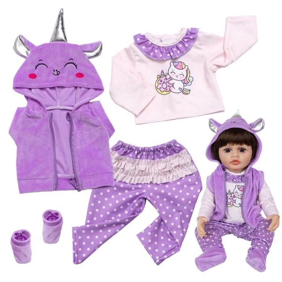 AmaMary 4-Piece Cotton Doll Outfit Set for 22-23 Inch Dolls – Includes Top, Jacket, Pants & Socks, Purple Dress-Up Clothes for Tea Party & Creative Play