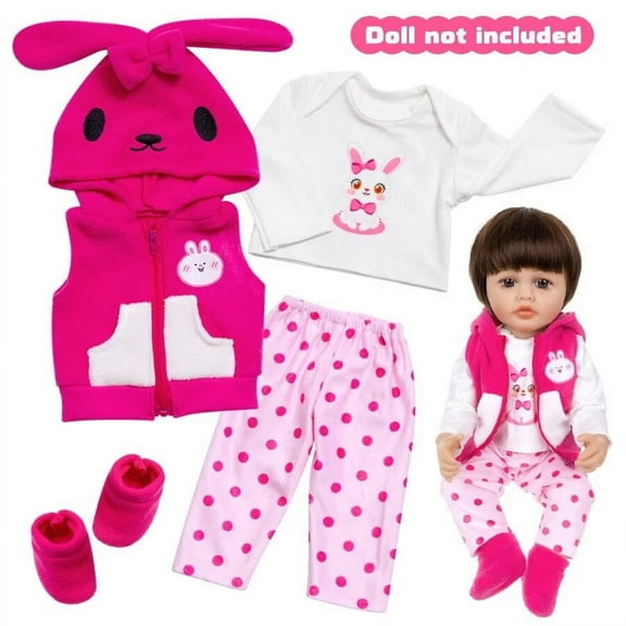Babysbule 22-23 inch Rose Red Bunny 4-Piece Cotton Doll Clothes Set with Socks, Pants, Top & Jacket, Birthday Party, Christmas Dress-Up, Imaginative Play for Kids