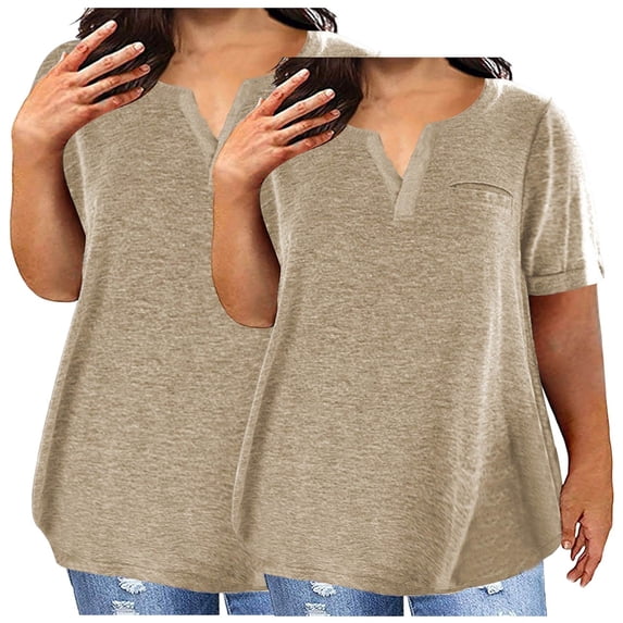 Babysbule 2PC Women's V-Neck Oversized T-Shirt Soft Comfy Casual Blouse Stylish Summer Top Polyester Lightweight Fashion