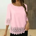 thumbnail image 1 of Babysbule 3/4 Length Sleeve Womens Tops Crewneck Lace Stitching Tunic Casual Dressy Blouses Spring Trendy Clothes New, 1 of 9