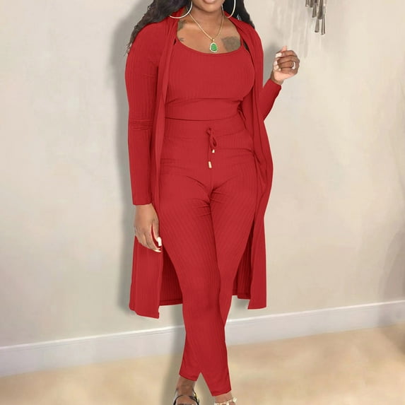 Babysbule 3 Piece Outfits Set - Fashion Solid Color Camisole Crop Top & Comfy Pants & Open Front Cardigan