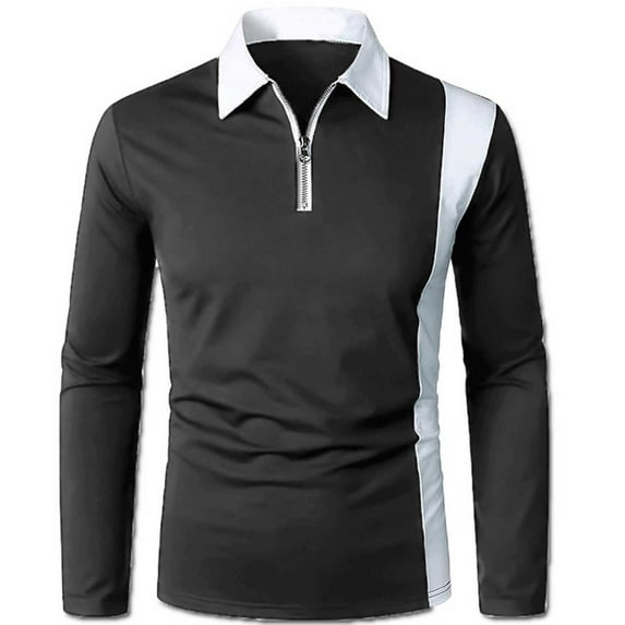 Babysbule Athletic Men's Sweatshirt, Patchwork Color Fashion With Men's Lapel Long Sleeve Shirt Two-color Stitching Fashion Wear Long Sleeve Turndown Collar Blouse & Shirt Outfit