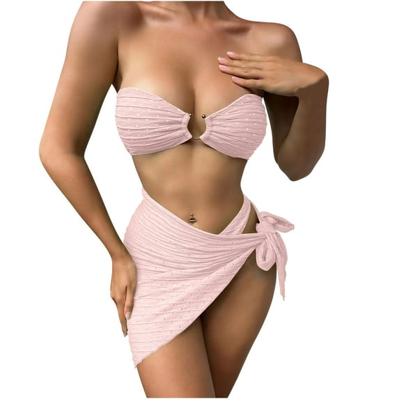 Babysbule Bikinis for Women Three-piece Suit Women's Bandage Solid Summer Bikini Push-Up Padded Swimwear Swimsuit Beachwear Set