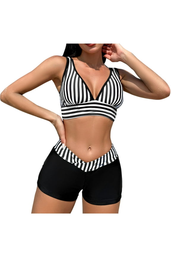 Bikinis for Women Women's Split Body Striped Fashionable Printed Swimsuit Summer Split Body Swimwear Set