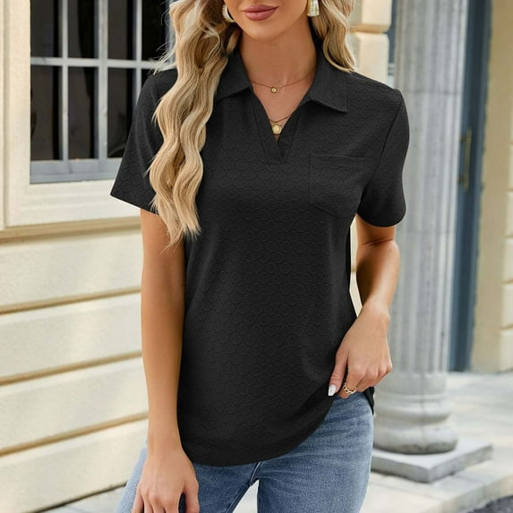 Babysbule Blouses for Women Fashion Women's Short Sleeve V-Neck Solid Tops Casual Elastic V-neck Comfy Blouse