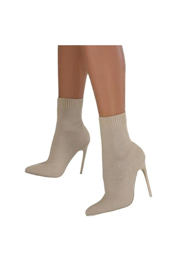 Boots for Women Autumn And Winter Heel Over The Knee Boots Flying Woven Stretch Wool Sleeve Fish Mouth Women's Boots