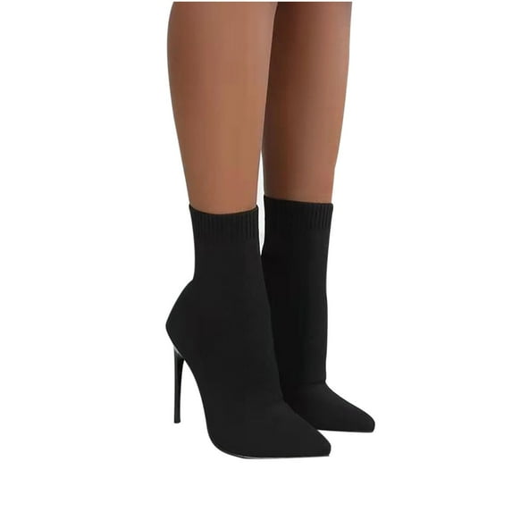 Babysbule Boots for Women Autumn And Winter Heel Over The Knee Boots Flying Woven Stretch Wool Sleeve Fish Mouth Women's Boots