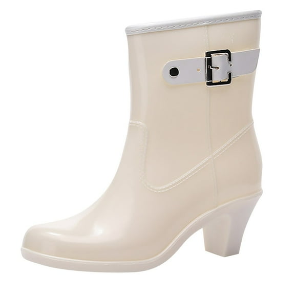 Babysbule Boots for Women Punk Style Mid Snow Boots Women's Non-Slip Rain Boots High Heel Water Shoes