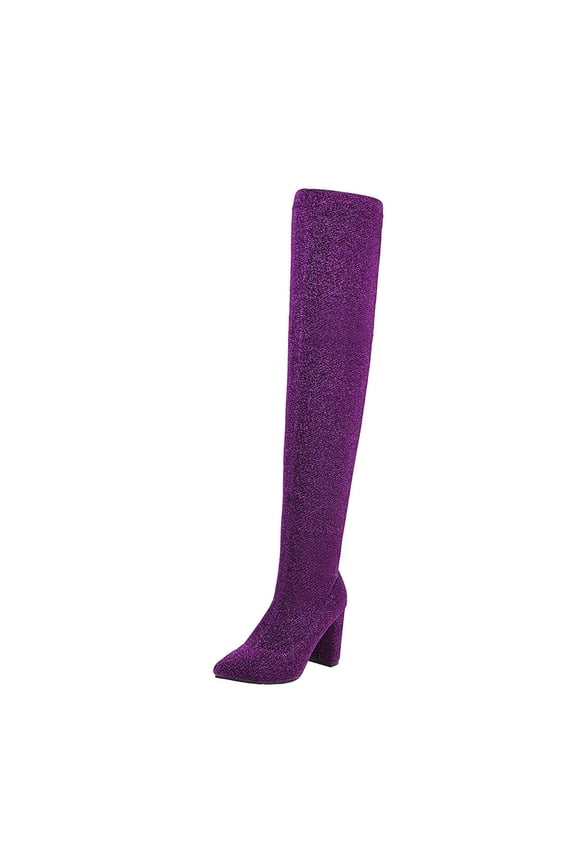 Boots for Women Stretch Knit Thick Heel Pointed Toe Women's Boots Are Thin Leopard Print Boots Over The Knee Long Boots