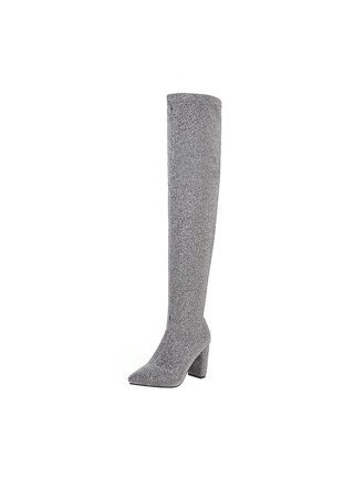 INC Women's Iyonna Zipper Over-The-Knee Boots In Shiny Patent Silver - Size 10 Medium