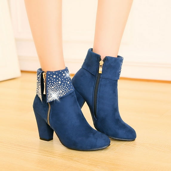 Babysbule Boots for Women Winter High-heeled Rhinestone Short Women's Wedding