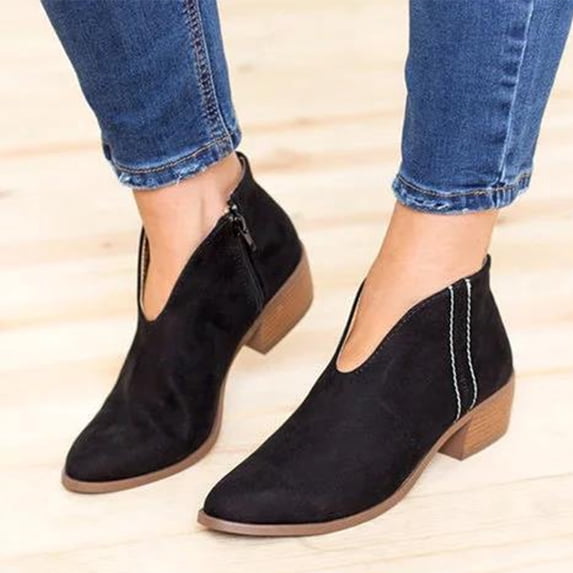 Babysbule Boots for Women Winter Women Mid Heel Shoes Winter Warm Leopard Fashion Side Zipper Pointed Toe Casual Solid Color