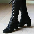thumbnail image 1 of Babysbule Women's Boot Fashion Women Boots Retro Shoes Casual Thick Low-heeled Boots Plus Size Mid Calf Lace Up Boots, 1 of 9