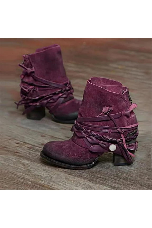 Boots for Women Winter Women's Casual Solid Color Shoes Thick Heel Round Head Boots Side Zipper Boots