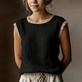thumbnail image 1 of Babysbule Breathable Cotton Linen Blend Tank Top Women's Delicate Lace Trim Crew Neck Sleeveless Flowy Casual Daily Wear Blouse, 1 of 8