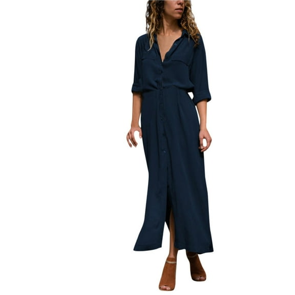 Babysbule Cardigans for Women Fashion Women Summer Casual Solid Dress V-Neck Long Sleeve Loose Dress