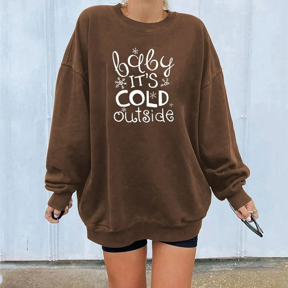 Babysbule Christmas Hoodless Sweatshirts for Women Winter Round Neck Long Sleeve Tops Regular Hoodless Blouse