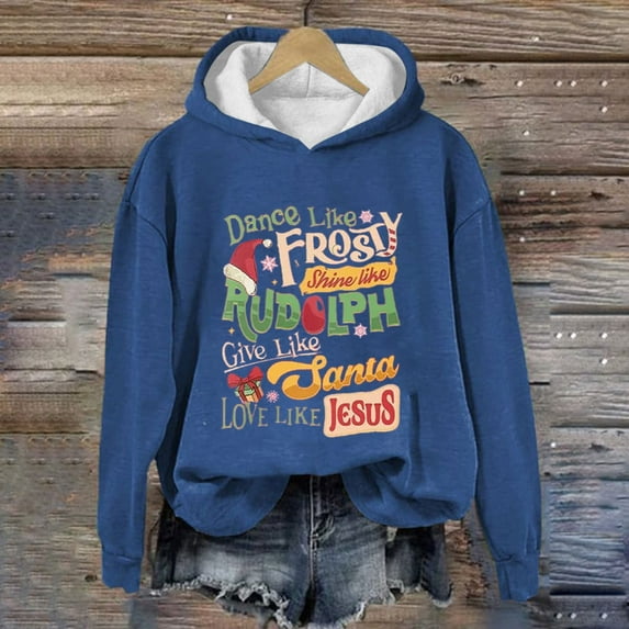 Babysbule Christmas Shirts for Women Printed Round Neck Long Sleeved Loose Fitting Sweater Clearance Tops Fashion