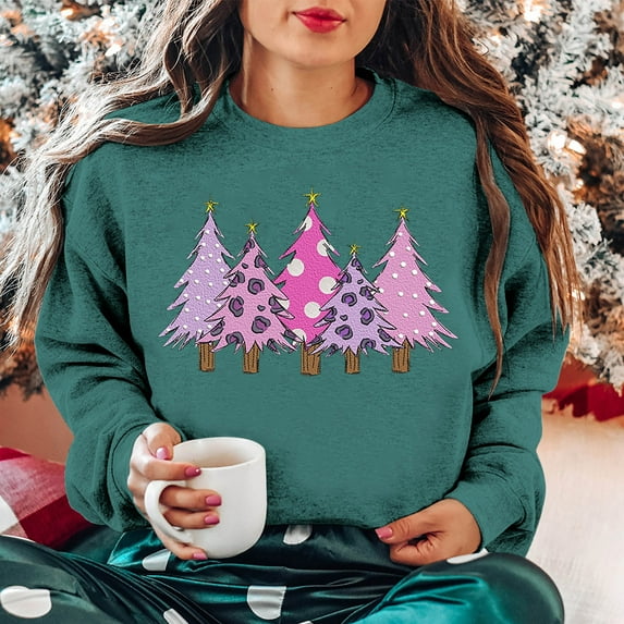 Babysbule Christmas Shirts for Women Printed Round Neck Long Sleeved Loose Fitting Sweater Clearance Tops Fashion