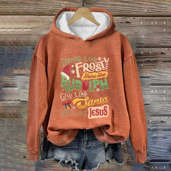 Babysbule Christmas Shirts for Women Printed Round Neck Long Sleeved Loose Fitting Sweater Clearance Tops Fashion