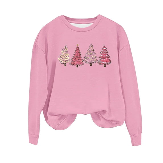 Babysbule Christmas Shirts for Women Round Neck Long Sleeved Printed Sweatshirt Clearance Tops Fashion