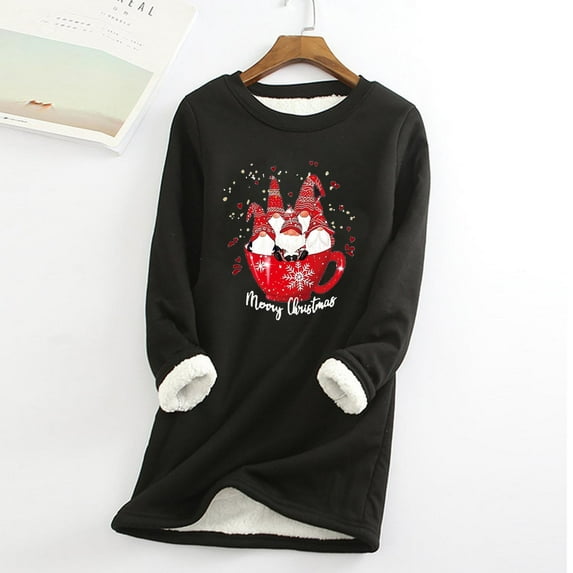 Babysbule Christmas Shirts for Women Women Thick Fleece Sweatshirt Long Sleeve Print Velvet Warm Round Neck Underwear Tops Tops Fashion