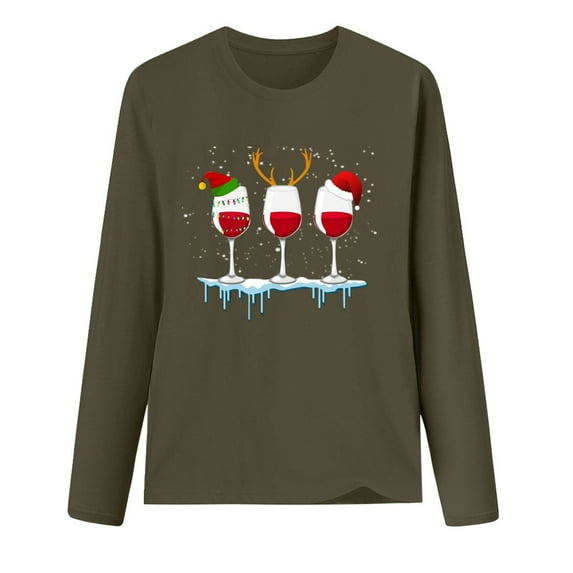 Babysbule Christmas Tops for Women MERRY CHRISTMAS Printed Women Casual Long Sleeve Round Neck Sweatshirt Pullover Blouse