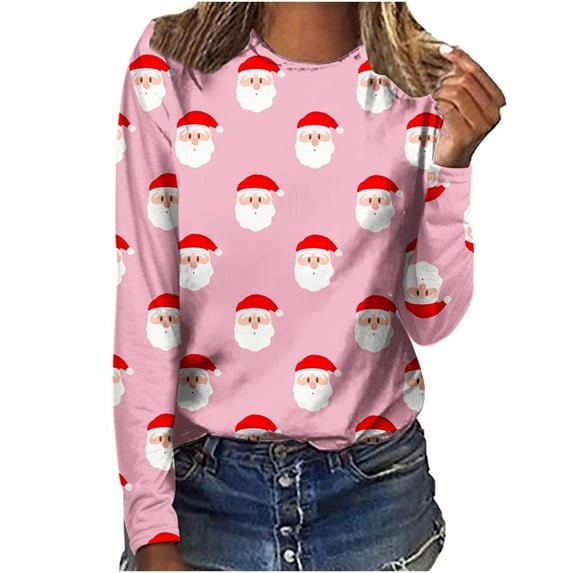 Babysbule Christmas Tops for Women MERRY CHRISTMAS Printed Women Casual Long Sleeve Round Neck Sweatshirt Pullover Blouse