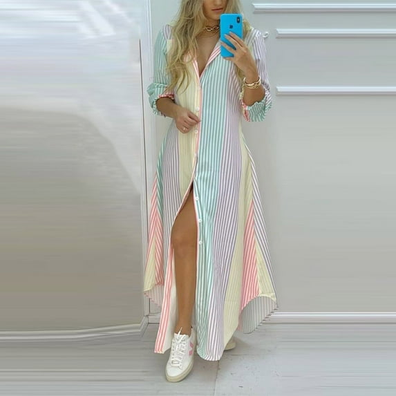 Babysbule Dresses For Women Fashion Ladies Casual Graphic Printing Stand Neck Long Sleeve Long Dress