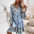 thumbnail image 1 of Babysbule Clearance Dresses For Women Stylish Casual Floral Print Bohemian V-neck Loose Long Sleeve Flare Sleeve Mini Dress, 1 of 8