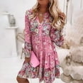 thumbnail image 1 of Babysbule Clearance Dresses For Women Stylish Casual Floral Print Bohemian V-neck Loose Long Sleeve Flare Sleeve Mini Dress, 1 of 9