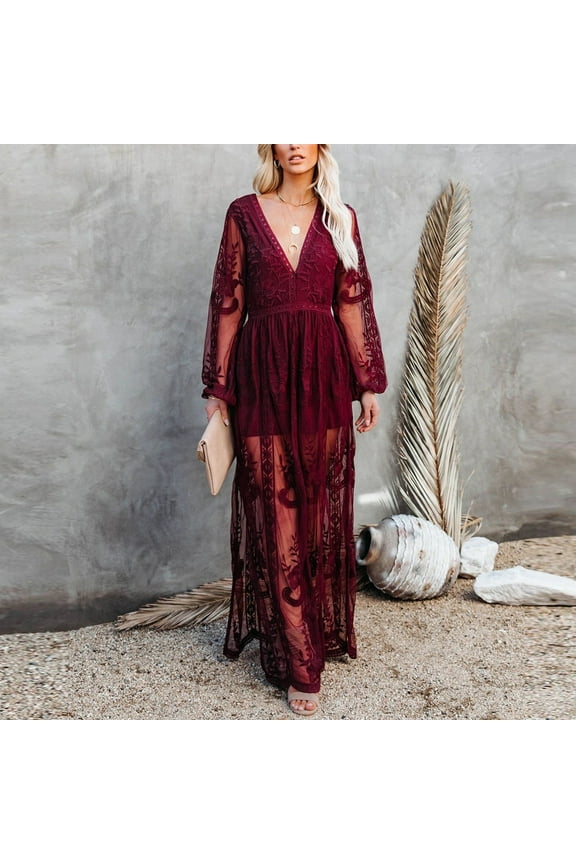 Dresses For Women Stylish Fall Patchwork Skull Lace Splicing Long Sleeve Vintage Party Dress