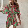 thumbnail image 1 of Babysbule Clearance Dresses For Women Summer Trumpet Half Sleeve Ruffle Hem Irregular Printed V-Neck Waist Mini Ruffle Short Dress, 1 of 8