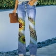 thumbnail image 1 of Babysbule Fall Womens Jeans Women Flower Printed Flare Jeans Button High Waist Bell Bottom Denim Pants, 1 of 8