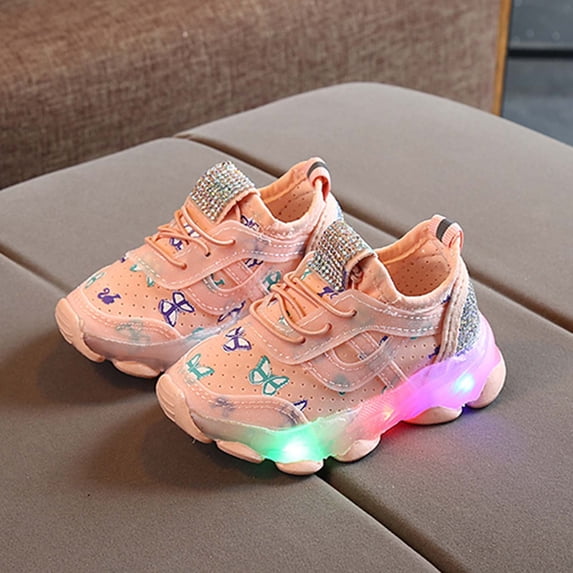 Babysbule Clearance Girls Shoes Children Kid Baby Girls Butterfly Crystal Led Luminous Sport Run Sneakers Shoes