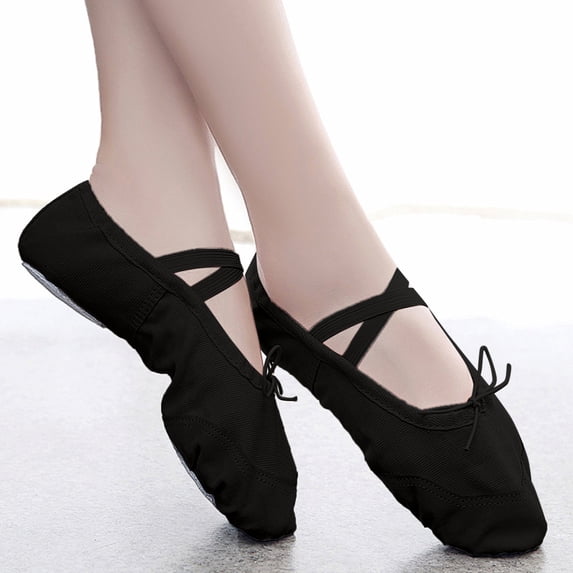 Babysbule Girls Shoes Girls Ballet Elastic Band Dance Shoes Canvas Gymnastics Flats Split Sole Shoes