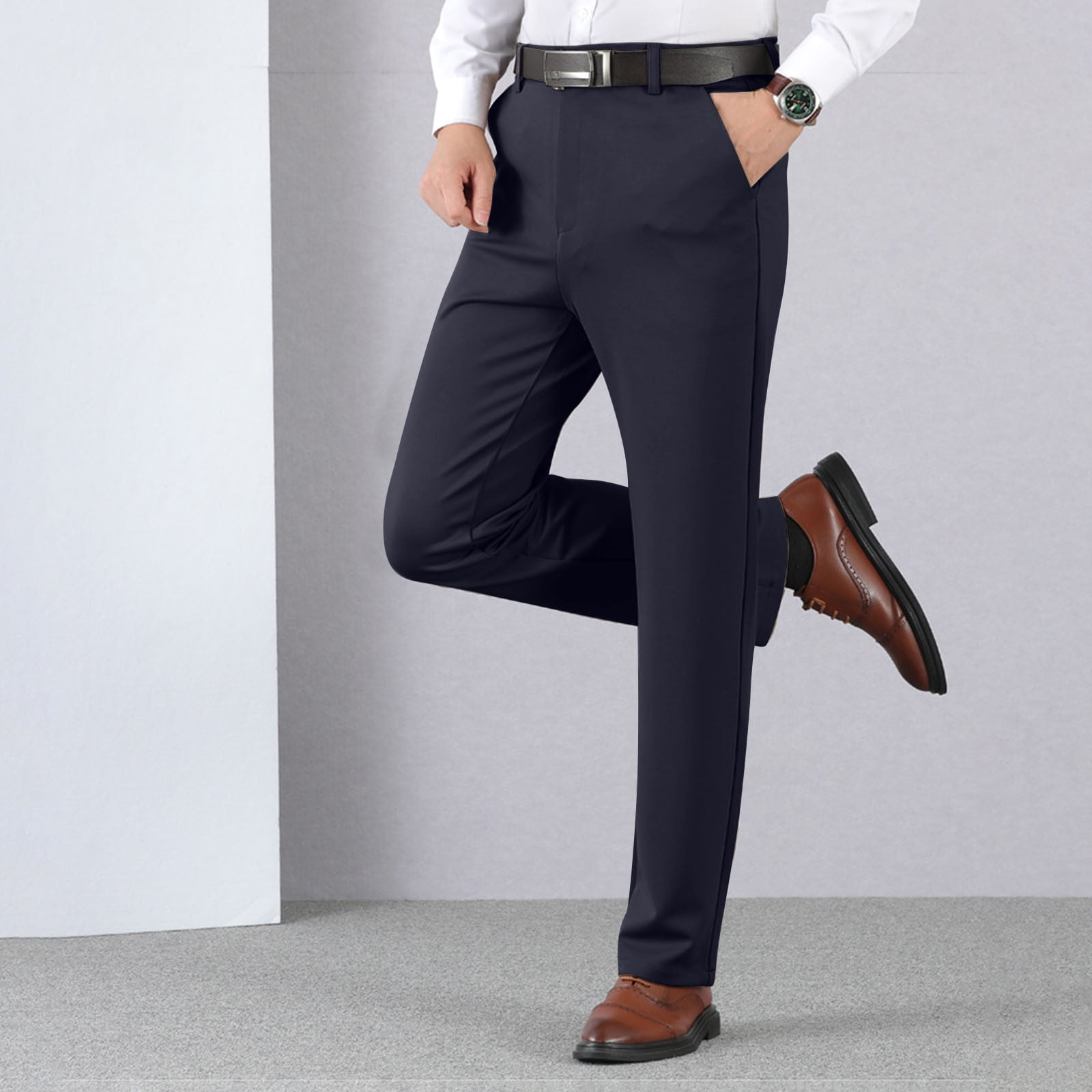 Men Casual Pants Male Solid Color Slim Trousers Men High Waist Long Suit Pant