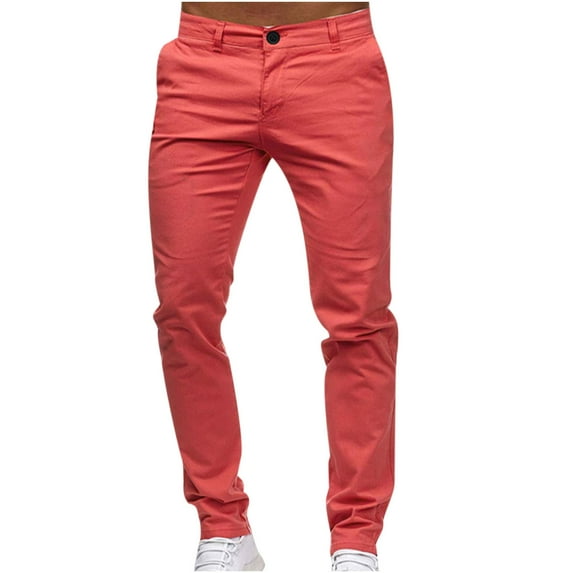Babysbule Clearance Mens Pants Men's Casual Button Open Slim Fit Straight Solid Color Trousers