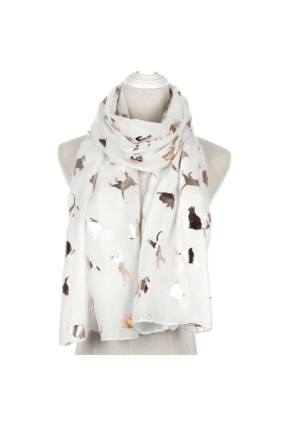 Scarf for Women Women Fashion Cat Foil Printed Scarf Wrap Silk Shawl Travel Scarves