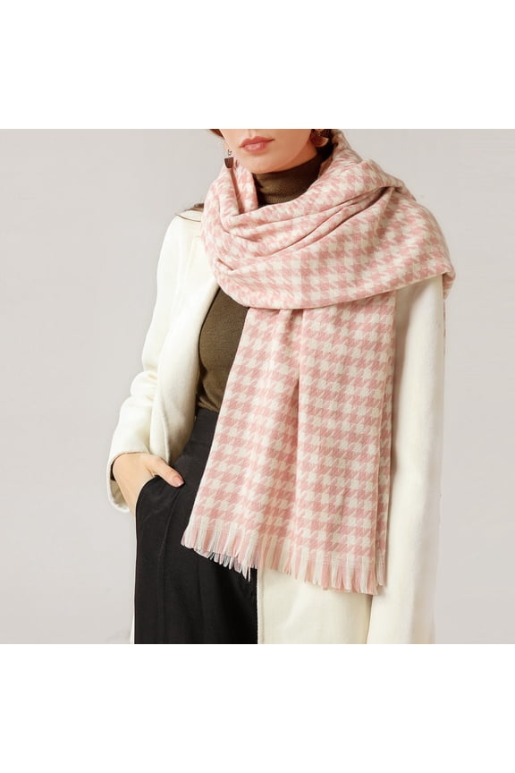Scarf for Women Women's Fashion Winter Warm Soft Casual Tassel HoundsTooth Printing Muffler